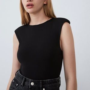 ZARA black stretch shoulder pad bodysuit NWOT
